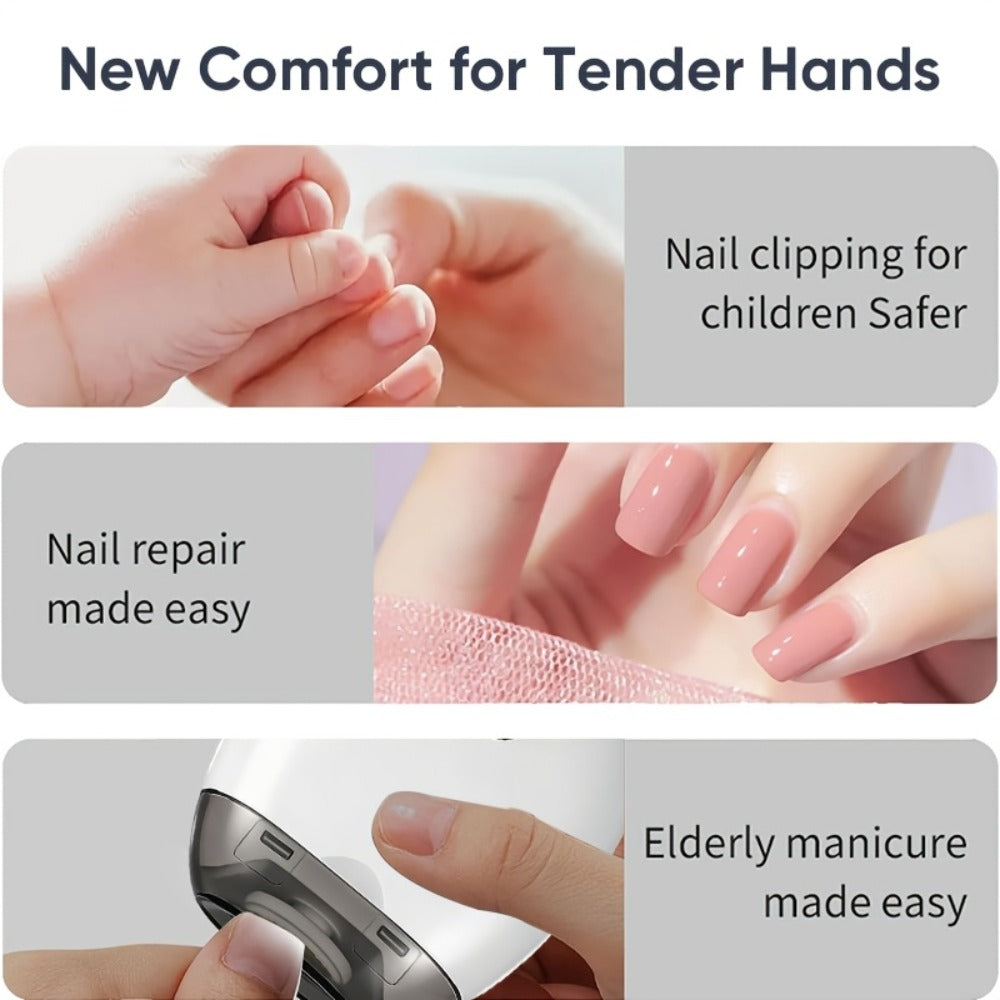 Electric Nail Trimmer with LED Light & 3 Speeds ¨C Automatic Nail Clipper for Seniors, Adults & Thick Toenails, Low Noise, Portable with Nail Scraps Storage, 2pc Set