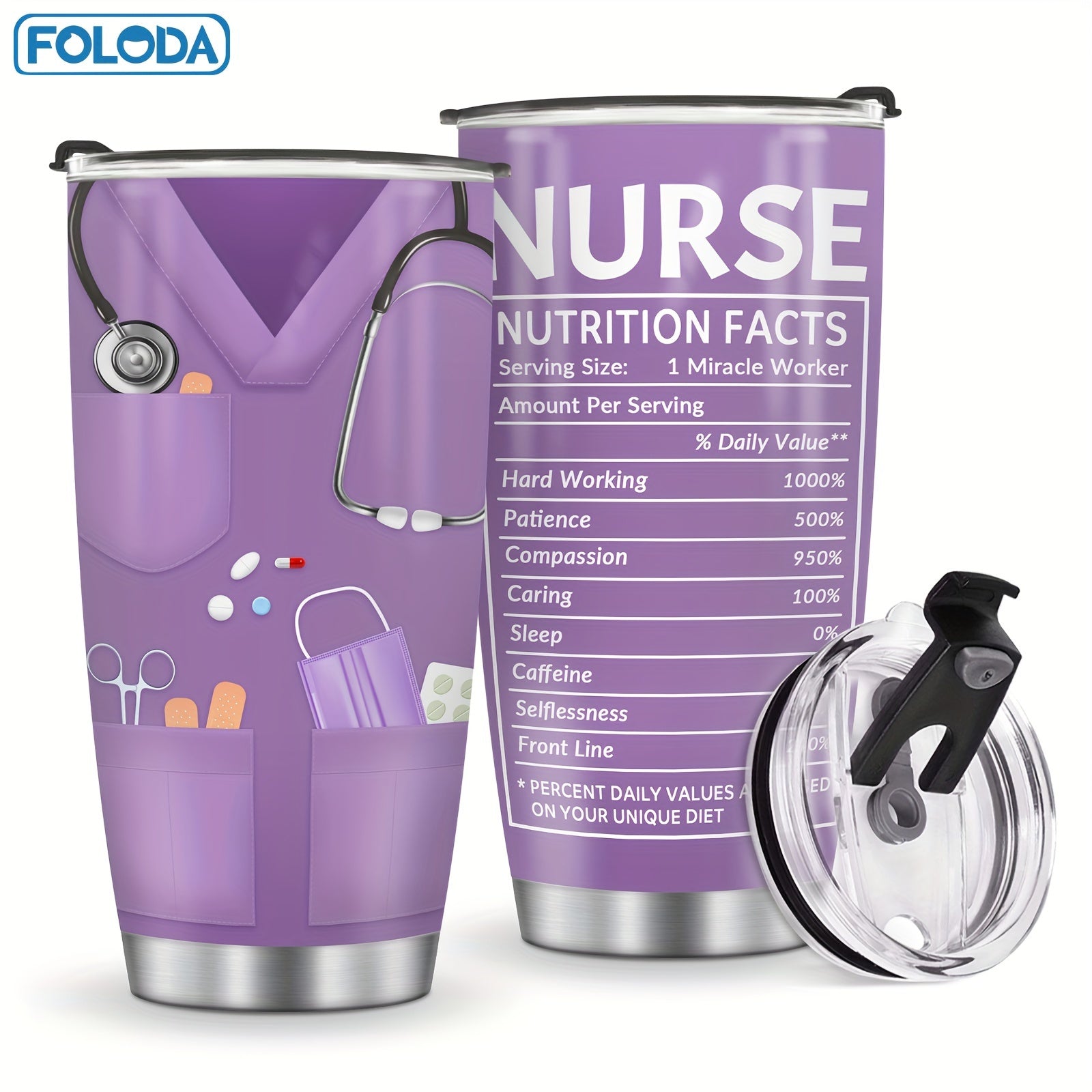 Nurse Tumbler 20oz Stainless Steel Double Wall Vacuum Insulated Travel Mug with Lid Leak-Proof Oval Water Bottle Funny Nurse Design Gift for Nurses Doctors Healthcare Workers Christmas Valentine Appreciation