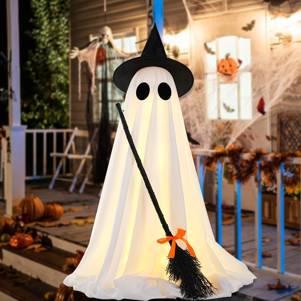Halloween Ghost with Broom Outdoor Decoration ¨C Eerie Spooky Ghost Ornament for Porch, Yard, Garden & Lawn, Indoor & Outdoor Halloween Party Decor