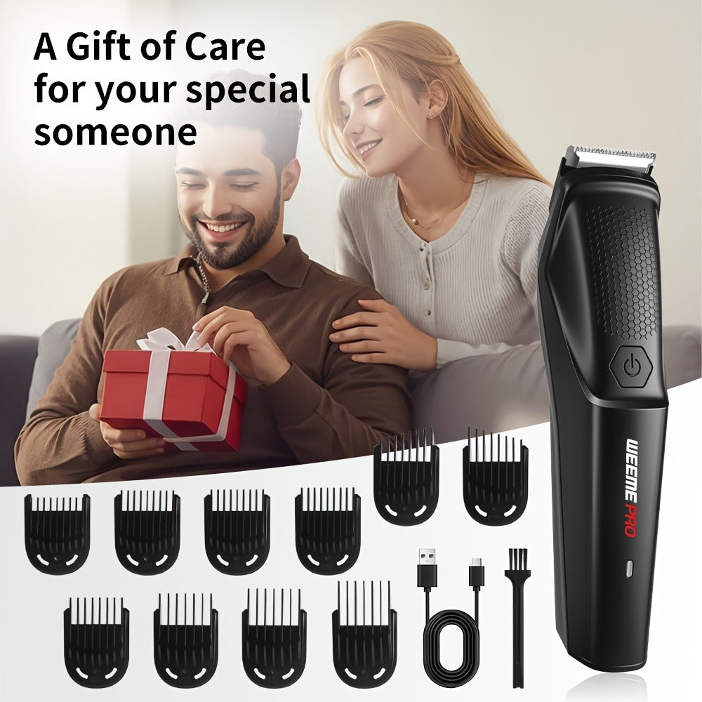 Beard Trimmer for Men - Professional Hair Clipper Electric Razor Zero Gapped T-Blade Edger Liner Cordless Rechargeable Mustache Trimmer Grooming Kit for Body Face Neck Black