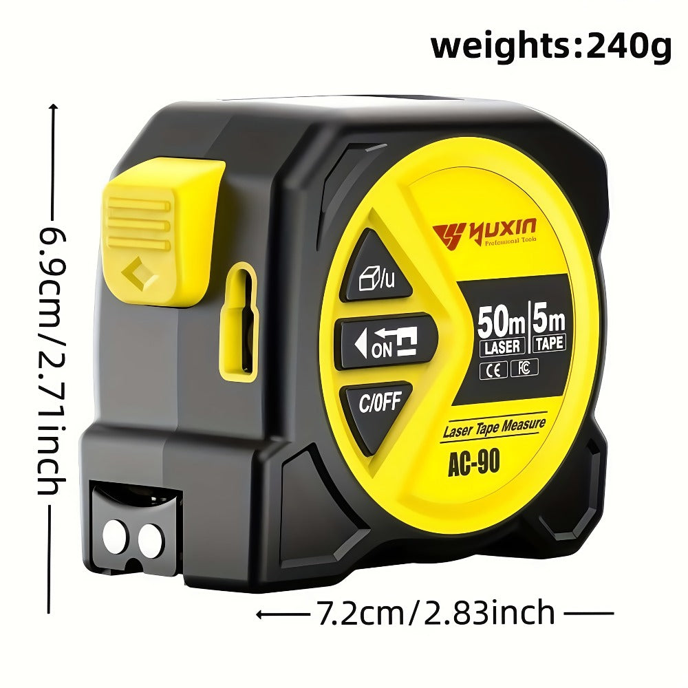 Laser Tape Measure 3-in-1 Digital Distance Meter 50M 165ft High Precision Infrared Rangefinder Smart HD Display USB Charging M In Ft Unit Switching Portable Measuring Tool