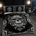 Skull Duvet Cover Set 3pcs ¨C Gothic Victorian Baroque Black & White Skull Bedding with 2 Pillowcases, Digital Print Halloween Bedroom Decor (Twin, Full, Queen, King ¨C No Insert)