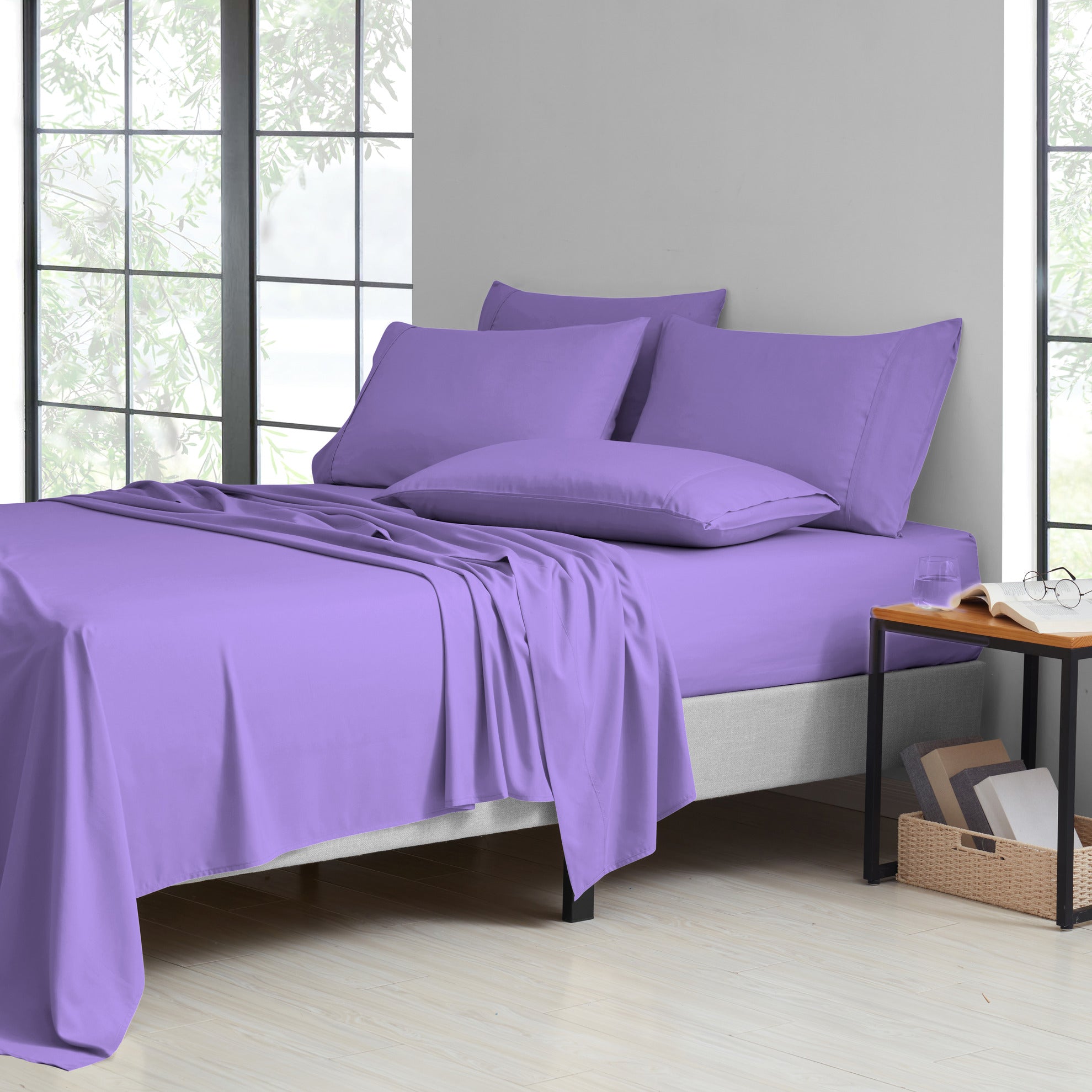 Bamboo Sheet Set 6 Piece Cooling Bed Sheets with Deep 16 Inch Pockets - 2000 Thread Count Microfiber Bamboo Blend Fitted Flat Sheets Pillowcases Twin Full Queen King Cal King