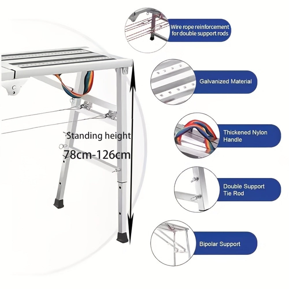 Folding Scaffold Step Stool Adjustable Height 39-79¡± Portable Steel Work Platform 1300 lb Capacity for Home Renovation Painting Car Washing RV Cleaning