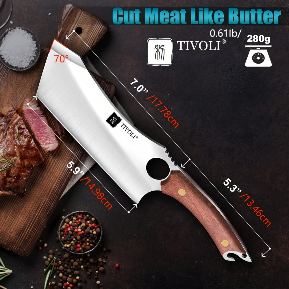 Meat Cleaver Knife High Carbon Steel Full Tang with Sheath Outdoor Camping Kitchen Vegetable Chopper Forged Heavy Duty Chef Cleaver Father's Day Gift