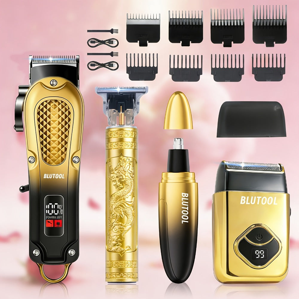 Men's Grooming Set 2 or 4 Piece - Cordless Electric Hair Clipper, T-Shaped Beard Trimmer, Nose Hair Trimmer & Electric Shaver, LED Display Professional Haircutting Beauty Kit, Father's Day Birthday Christmas Gift
