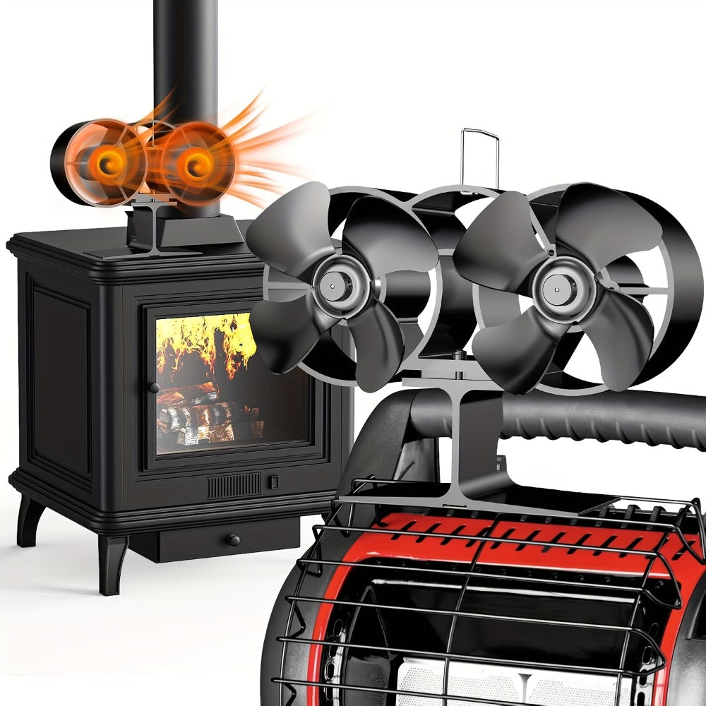 Wood Stove Fan 8-Blade Dual Motor Fireplace Fan Heat Powered for Wood Log Burner Stove | Silent Self-Powered Eco-Friendly Stove Top Fan Circulates Warm Air Buddy Heater Compatible Models 800B7 500J