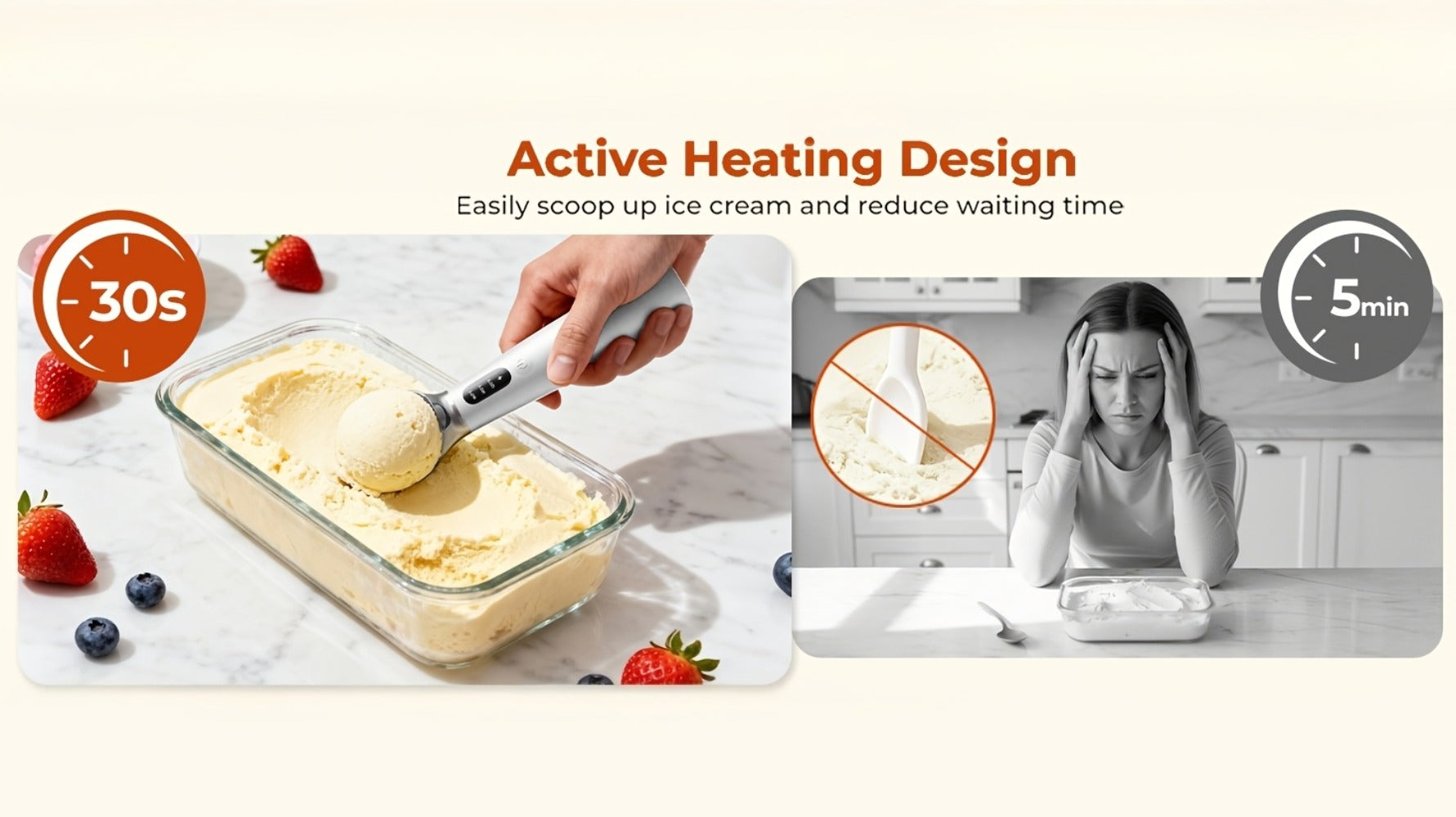 Electric Heated Ice Cream Scoop USB-C Rechargeable with 3 Temperature Settings 120¡ãF 140¡ãF 160¡ãF IPX7 Waterproof Ergonomic Handle Gift for Ice Cream Lovers