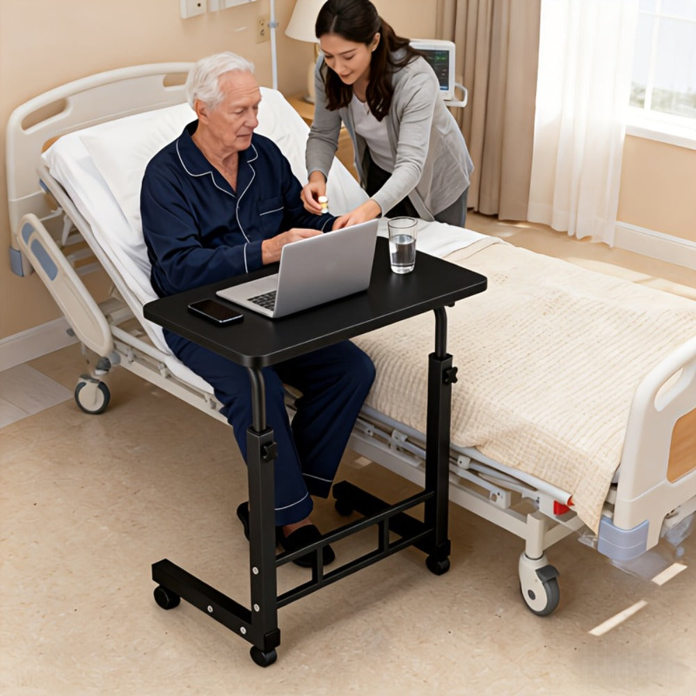 Overbed Table Adjustable Height ¨C Hospital-Grade Nursing Bedside Table with Independent Storage Compartments for Elderly & Patient Care | Portable Auxiliary Tray Table, 8 Colors