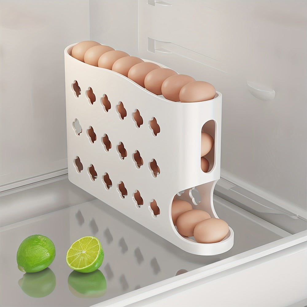 Egg Dispenser for Refrigerator, 4-Tier Automatic Rolling Egg Holder Rack ¨C Space-Saving Egg Storage Organizer for Fridge, Kitchen Cabinet, Countertop and Table
