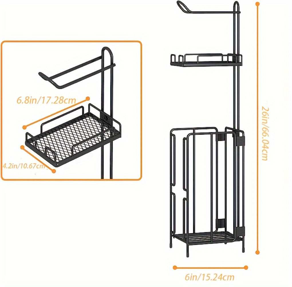 Freestanding Toilet Paper Holder Stainless Steel Stand with 3 Extra Roll Storage Modern Bathroom Organizer