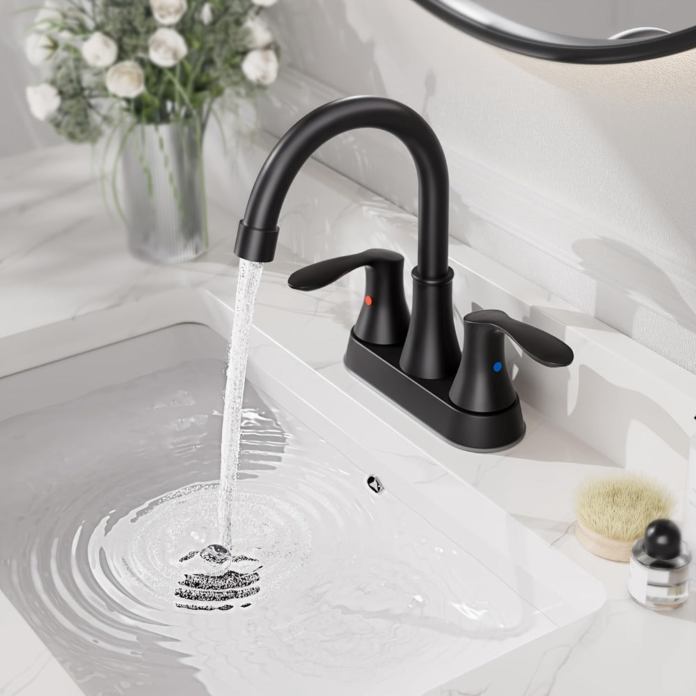 Centerset Bathroom Faucet 2 Handle 4 Inch - Lead-Free Dual Handle Vanity Sink Faucet with Pop-Up Drain & Supply Lines, Brushed Nickel, Matte Black, Oil Rubbed Bronze, Brushed Gold, 2-3 Hole RV Compatible