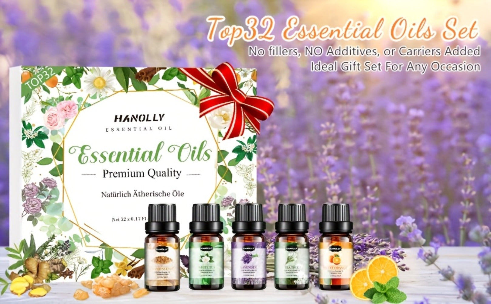Essential Oils Set 12 26 32 48 Pcs Aromatherapy Gift Kit Lavender Eucalyptus Tea Tree Peppermint for Diffuser Humidifier Candle Soap Making Birthday Holiday Gift