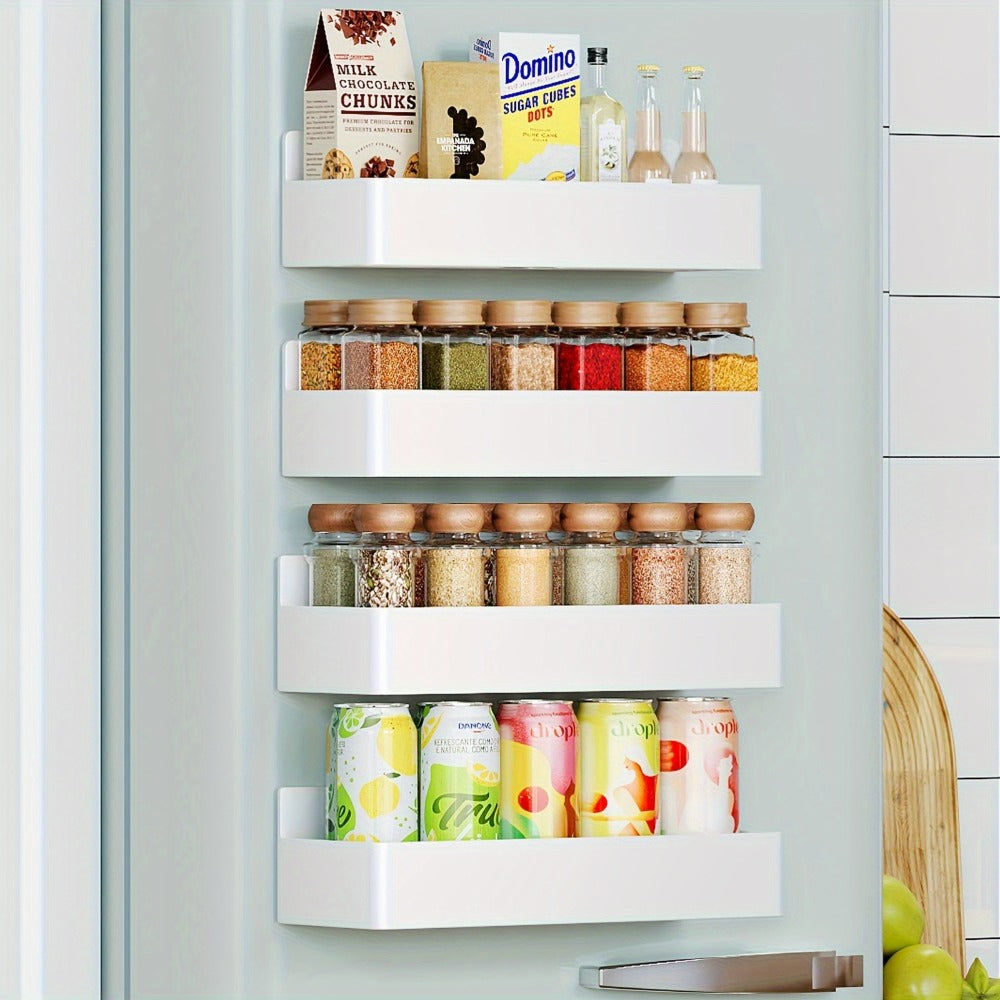 Magnetic Spice Rack for Refrigerator Wall Mounted Large Capacity Spice Organizer - Multifunctional Kitchen Storage Rack with Polished Finish, Easy Clean, Space Saving Fridge Spice Holder Black White