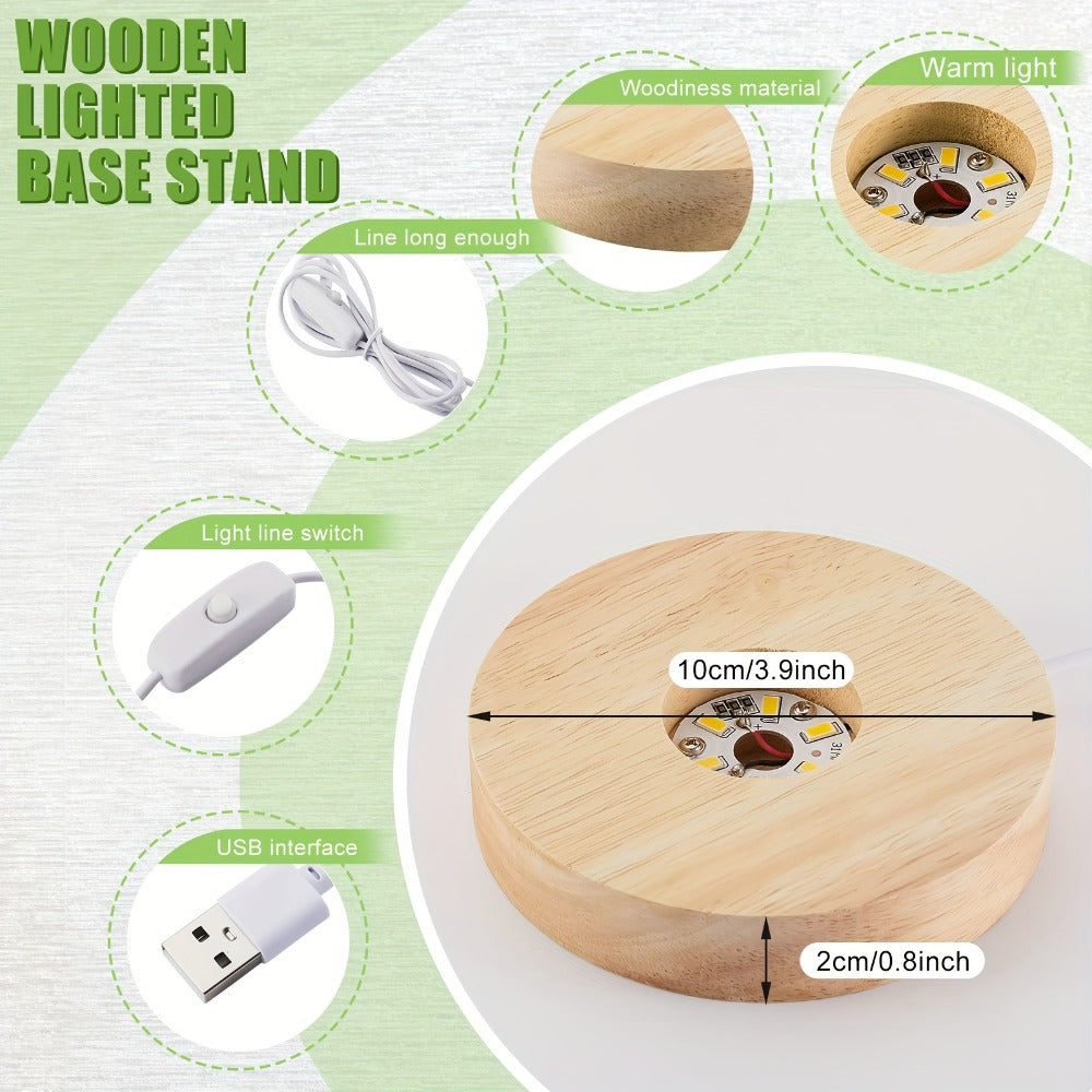 LED Light Base Wooden Display Stand 16 Pack USB Powered Warm White Light Base for 3D Crystal Glass Resin Art Trophy Figurine Night Light Display Pedestal Party Favor Gift Wood Color