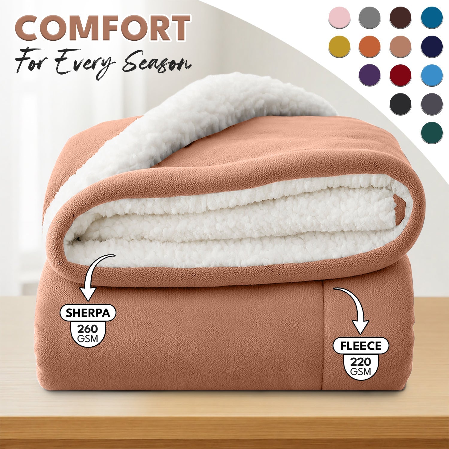 Sherpa Flannel Blanket ¨C Double-Layer Ultra Soft Warm Throw for Bed, Sofa & Bedroom Decor, Better Sleep, 14 Colors, 3 Sizes