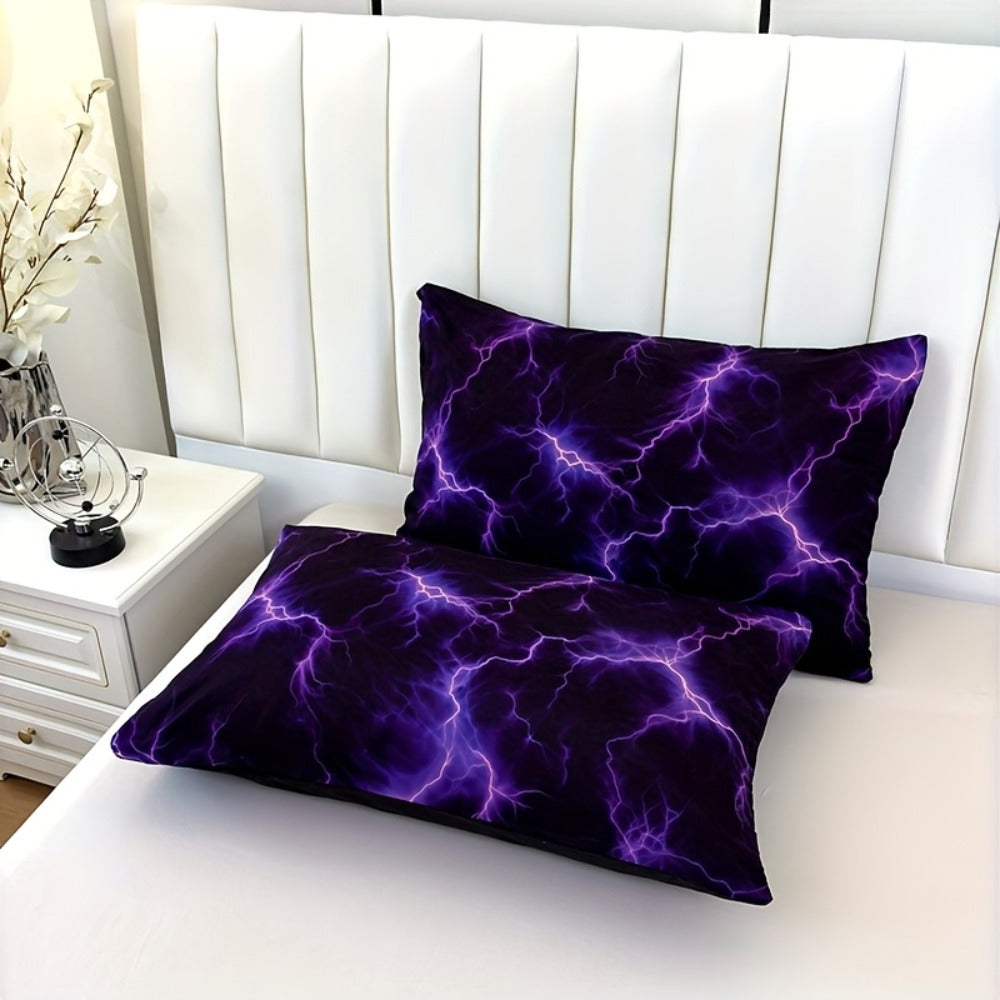 Duvet Cover Set 3 Piece Purple Lightning Digital Print - 100% Polyester Bedding Set with 2 Pillowcases, Twin Full Queen King, Colorful Graphic Bedroom Decor, Machine Washable