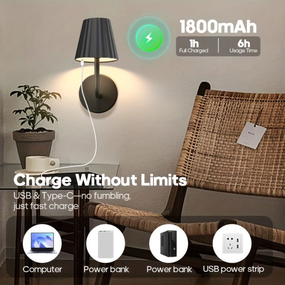 LED Wall Sconce Touch Dimmable Remote Control USB Powered Battery Backup 3 Color Temperatures Timer Easy Install for Bedroom Living Room Hallway Low Voltage No Wiring 1pc or 2pcs