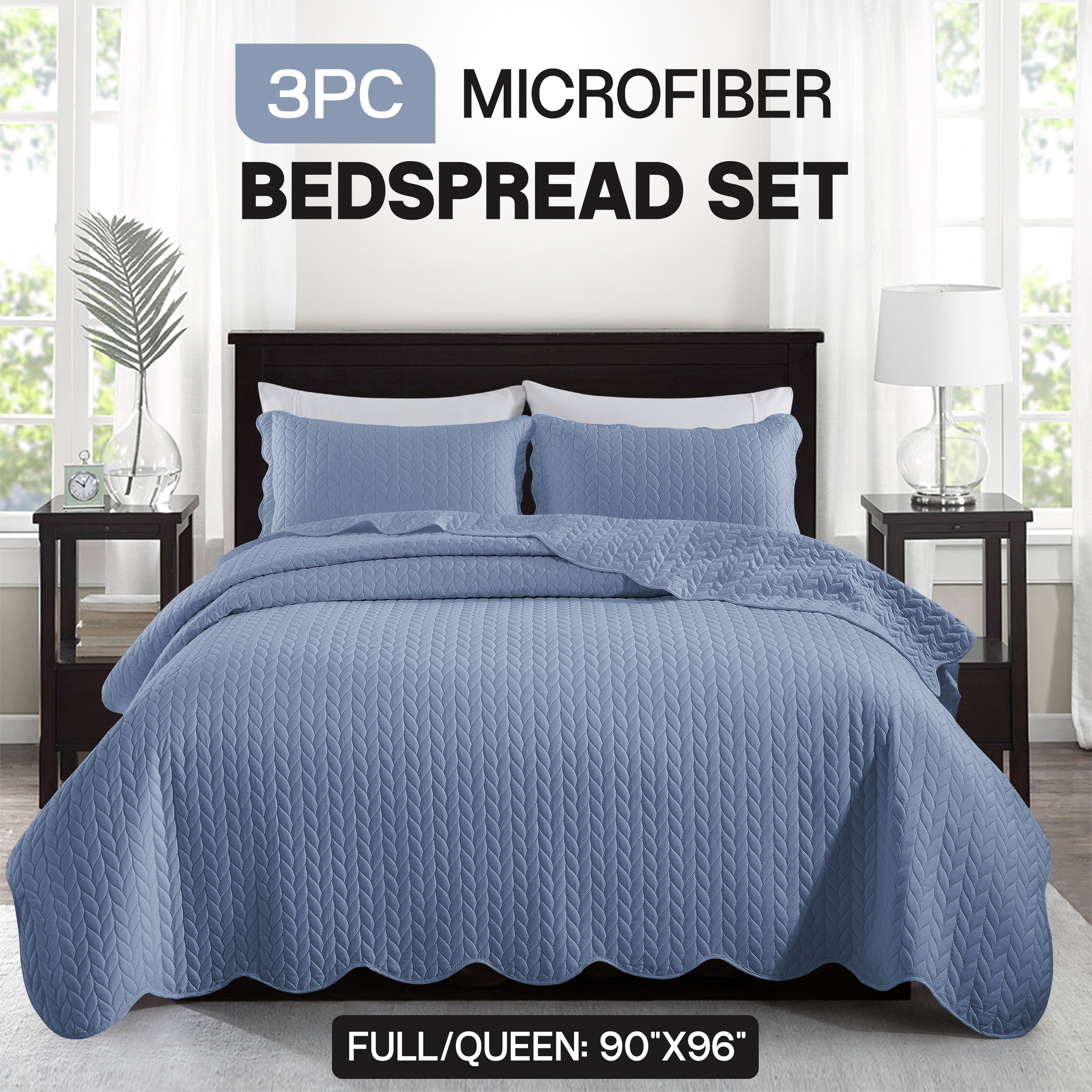 Bedspread Set 3-Piece Microfiber Floral Coverlet with Pillow Shams - Soft Breathable Lightweight All-Season Bed Cover for Queen King Twin California King