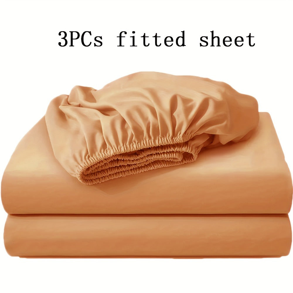 Fitted Sheet Set 3pcs with 2 Pillowcases | Soft Solid Color Bed Sheets Twin Full Queen King