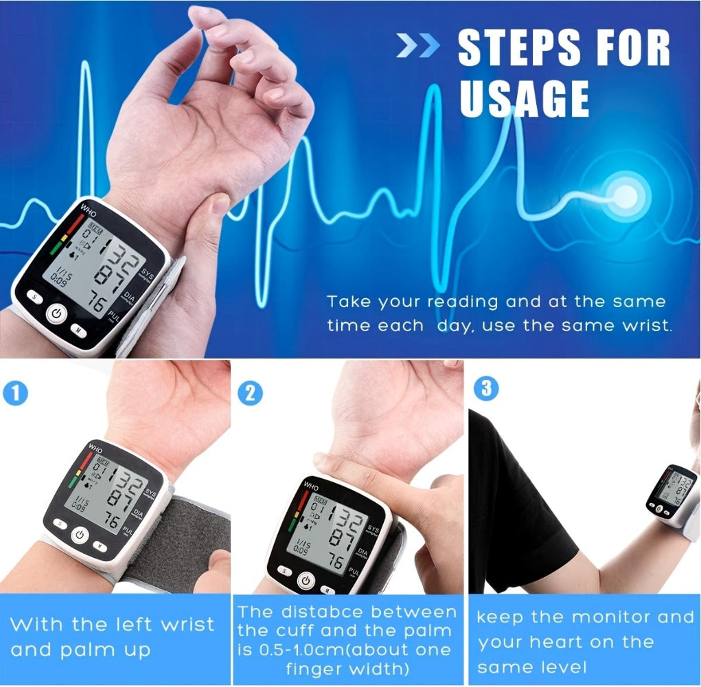 Blood Pressure Monitor Wrist & Forehead Thermometer 2-in-1 Set, Rechargeable with 2x99 Memory, Large LCD, Voice Broadcast, Adjustable Cuff