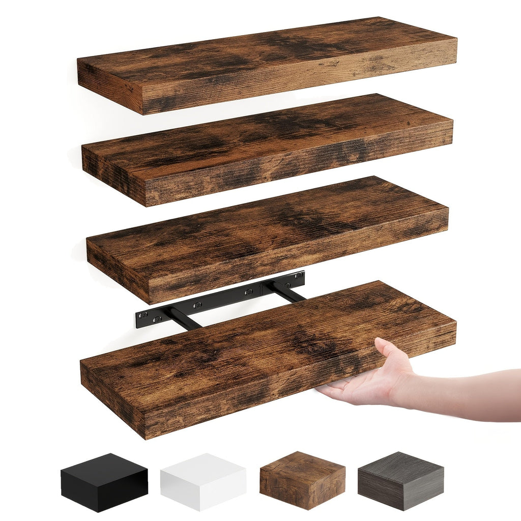 Floating Shelves for Wall 4/8pcs 15.8 Inch, Rustic Wood Wall Shelves with Invisible Brackets, Wall Mounted Display Shelf for Home Decor, Living Room, Bedroom, Bathroom ¨C Walnut, Brown, Black, White, Gray