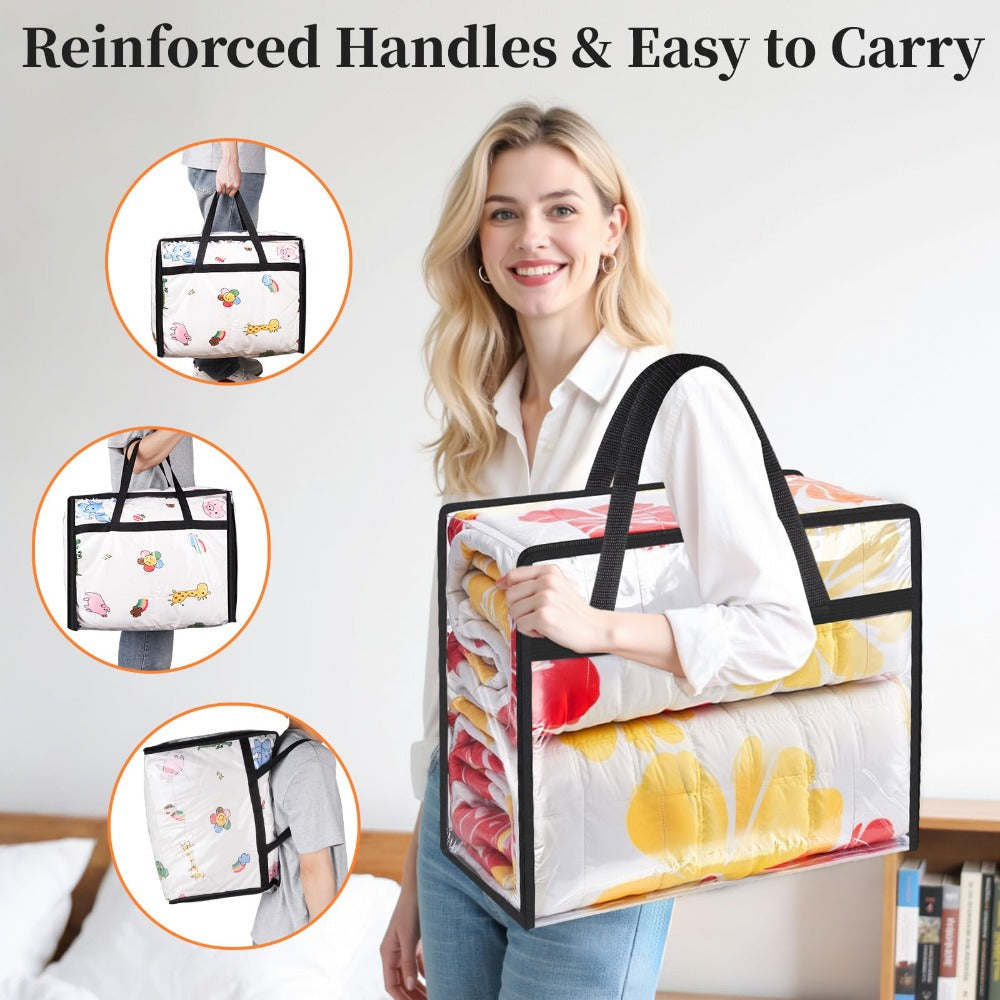 6 Pack Clear Storage Bags with Zippers ¨C Under Bed & Closet Organizer Containers for Comforter Blanket Bedding Duvet PVC 15.85gal