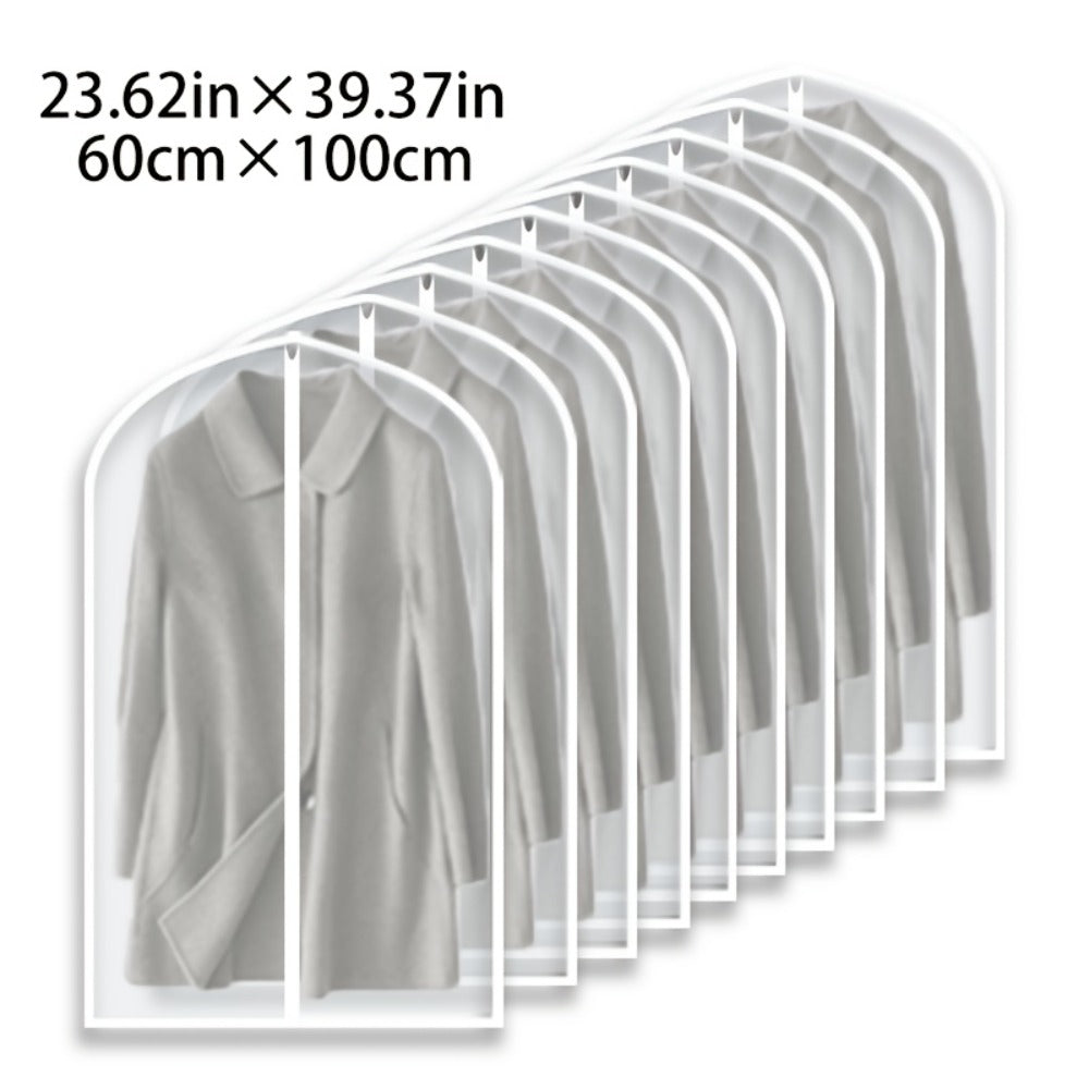 Garment Bags 10 Pack Waterproof Transparent ¨C Hanging Clothes Storage Bags with Full Zipper for Wardrobe, Travel & Closet Organization ¨C Dustproof Clear Clothing Bags in M / L / XL / XXL