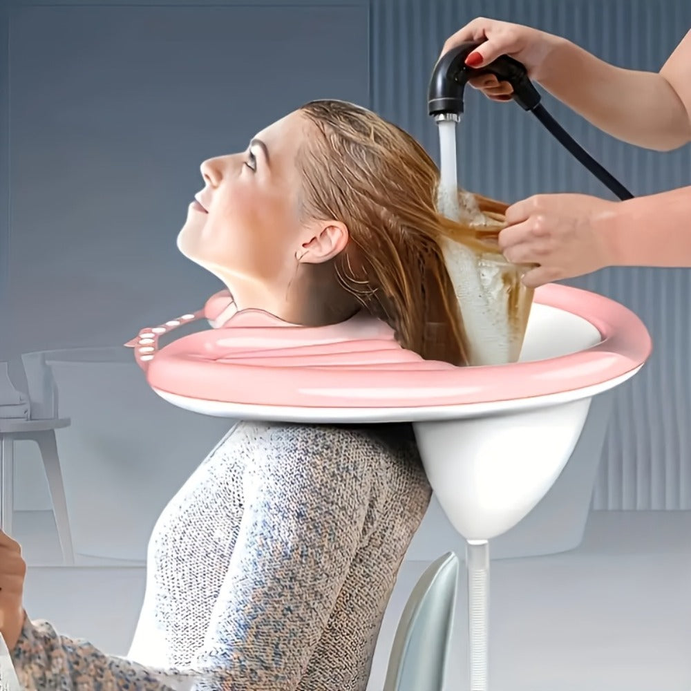 Inflatable Shampoo Basin for Bedridden Elderly - 4pcs Portable Hair Washing Basin with Air Pump & Drainage, Foldable Bed Shampoo Bowl for Seniors, Disabled, Pregnant Women, Injured Patients (Model A1)