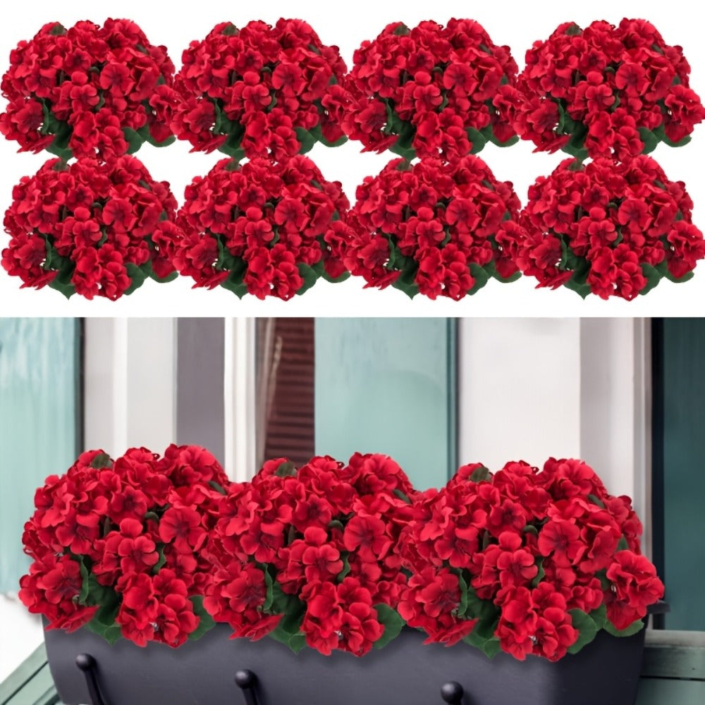 Artificial Flowers Outdoor UV Resistant - Geranium Hydrangea Rose Marigold Faux Silk Flowers for Garden Patio Home Table Centerpiece Decor, 8/16 Bundles, 13.77 Inch