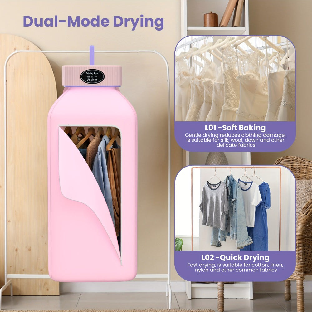 Portable Clothes Dryer with LED UV Light Foldable Compact Quiet Fast Drying Machine with Timer Easy Setup for Apartments Travel RV Small Spaces Pink Khaki Purple