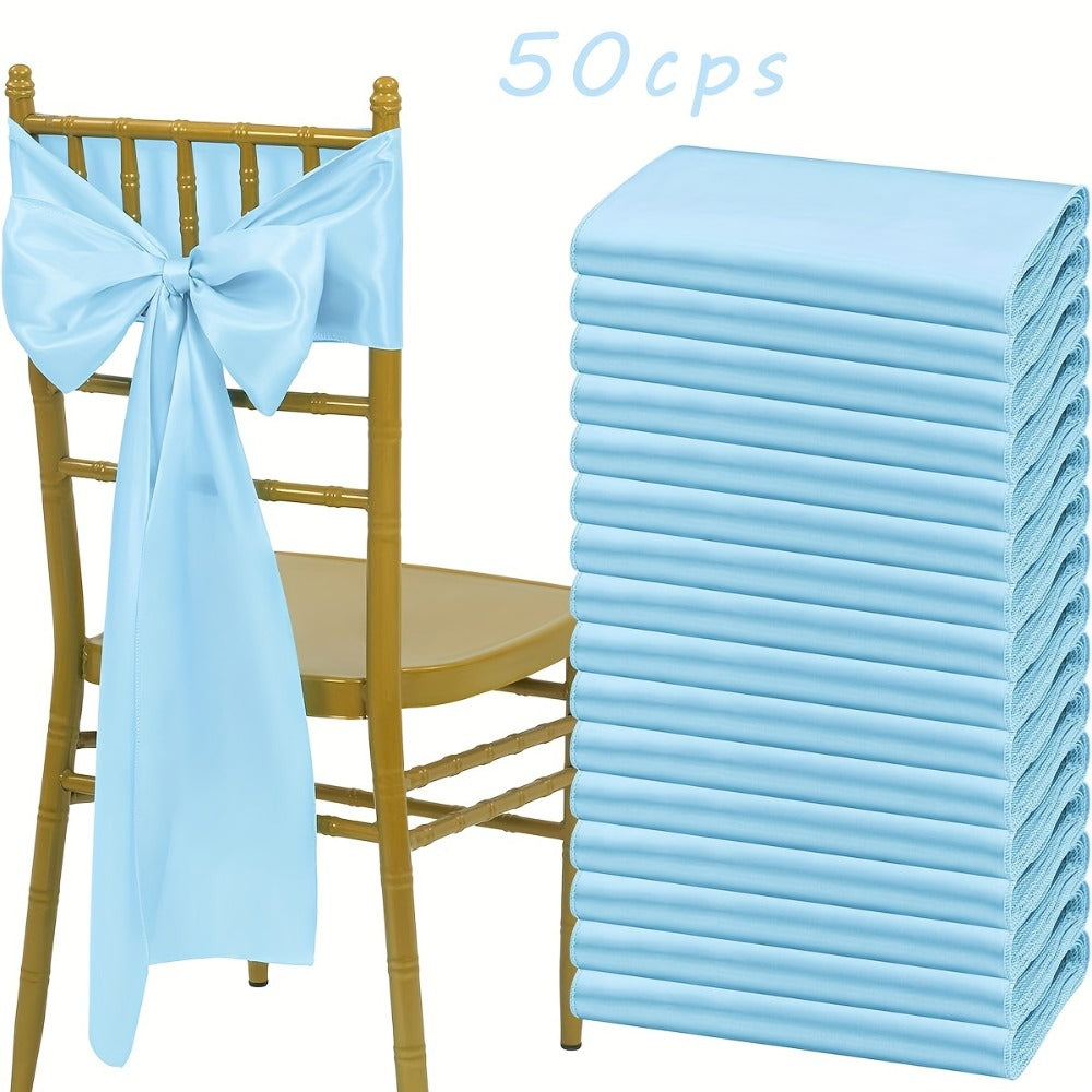 50pcs Satin Chair Sashes Bow Ribbon 7x108in - Universal Chair Belt Streamer for Wedding Reception Banquet Restaurant Hotel Party Event Decoration, 3 Colors