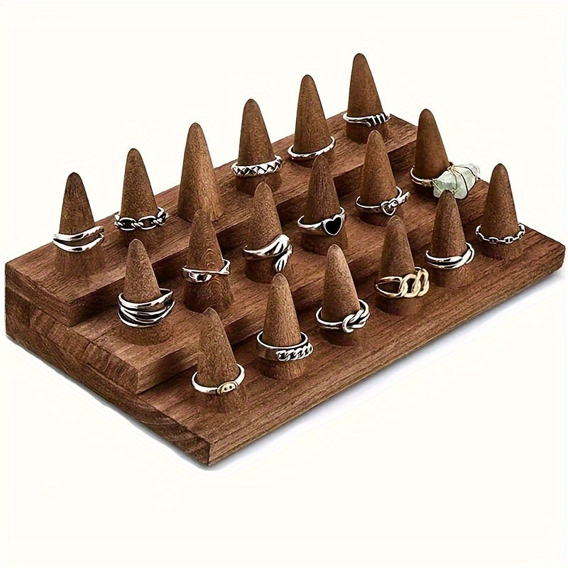 Solid Wood Ring Display Stand ¨C 2-Tier 12-Ring & 3-Tier 18-Ring Jewelry Tower Holder for Rings, Earrings & Accessories, Countertop Organizer for Bedroom Dresser, Vanity & Jewelry Store Display