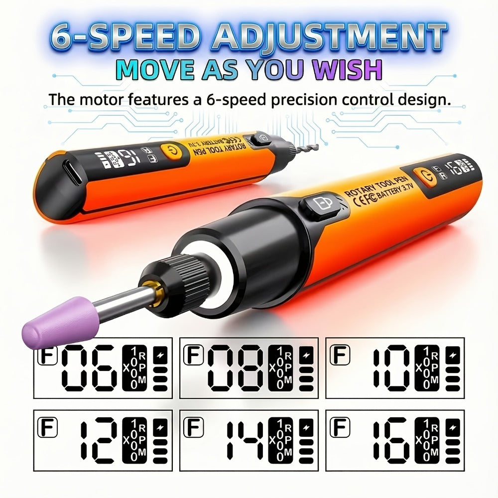 Rotary Tool Kit Cordless 40-in-1 6-Speed 16000RPM Electric Handheld Grinder with LCD Display LED Light for Engraving Grinding Polishing Drilling Carving DIY
