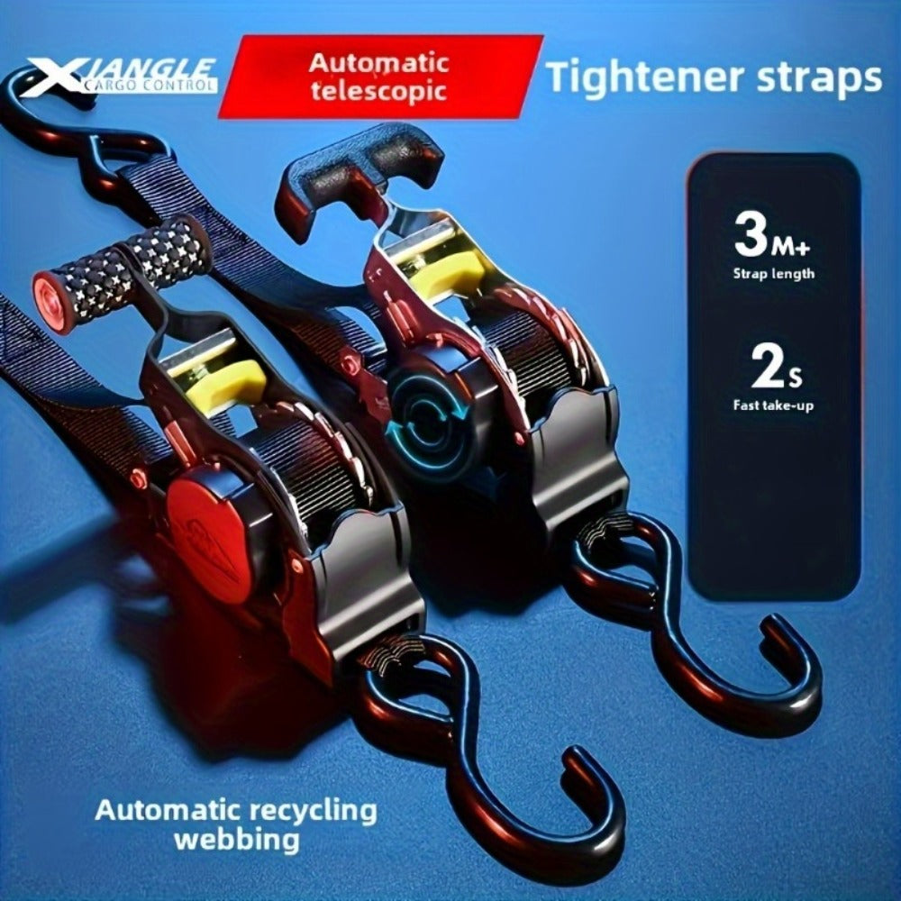 Self-Retracting Tie Down Straps 10 Feet Heavy Duty Ratchet Cargo Straps ¨C Auto Retract for Truck Trailer Motorcycle Moving & Appliances, 1pc or 2pc Pack