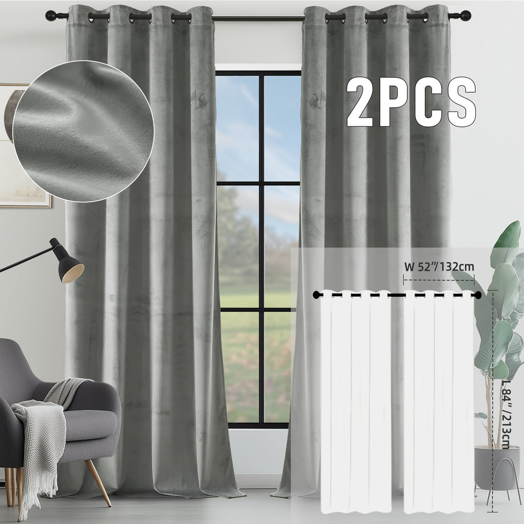 Velvet Room Darkening Curtains 2 Panels | Grommet Top Thermal Insulated Soundproof Blackout Curtains for Living Room Bedroom, Soft Solid Color Vintage Window Drapes