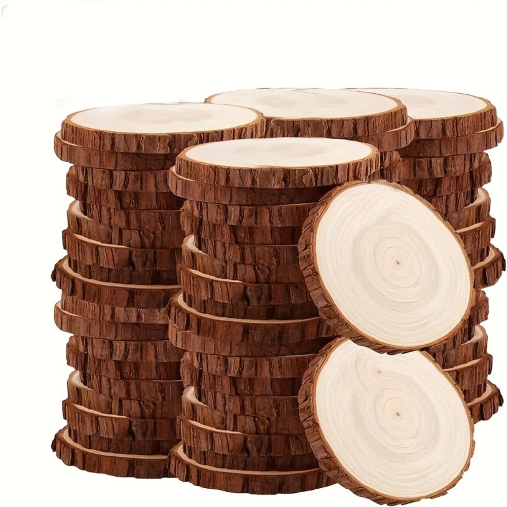 Wood Slices 28 Pcs Natural Log Bark Rounds for Crafts DIY Centerpieces Christmas Ornaments Wreaths Wedding Decor Painting Woodworking 2.76-3.54 Inch with or without Holes