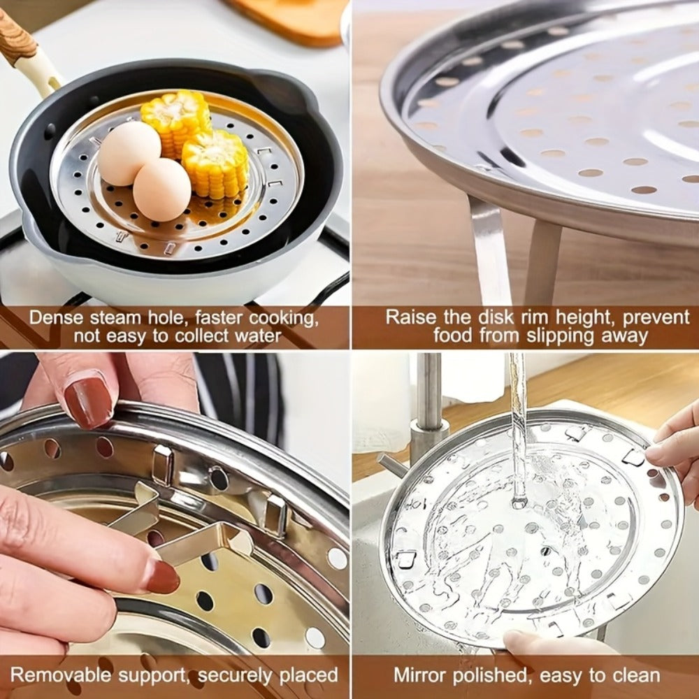 Stainless Steel Steamer Rack Set 3-Piece Multi-Layer Round Steamer Insert with Can Holder ¨C Fits Most Pots for Home Kitchen | Stackable Steam Tray Cooking Rack for Vegetables Dumplings & More