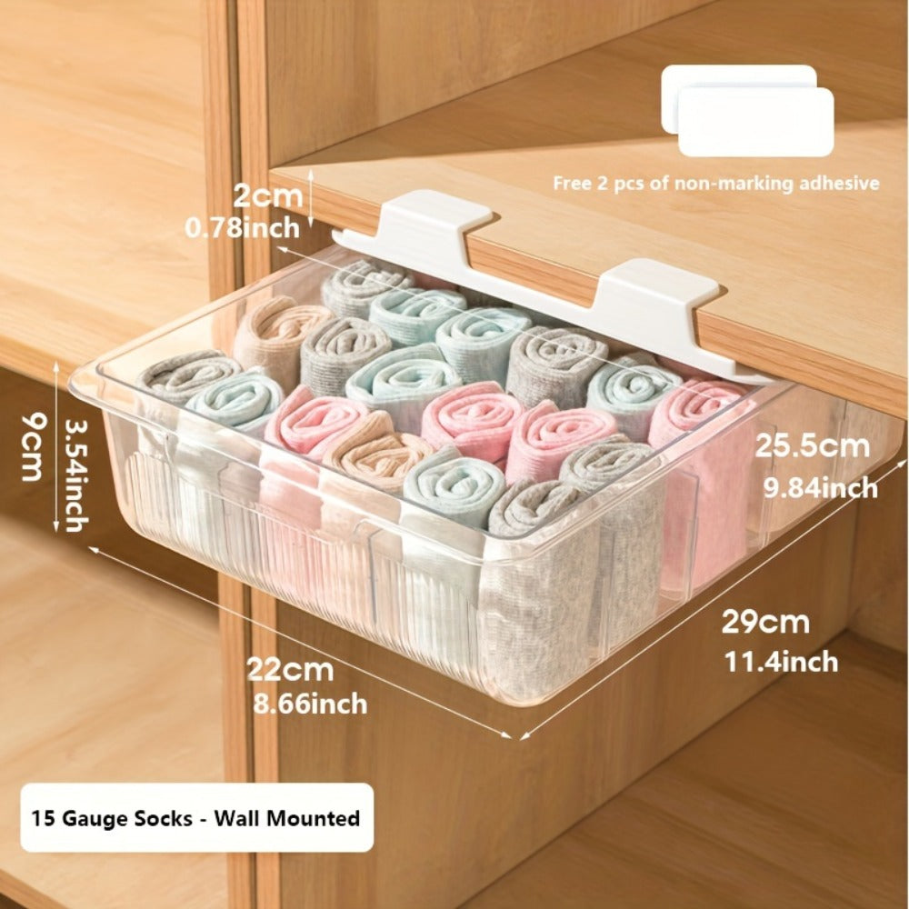 15-Compartment Wall-Mounted Underwear & Socks Hanging Storage Box ¨C Waterproof Transparent Closet Organizer for Home, Durable Plastic Shelf Partitions