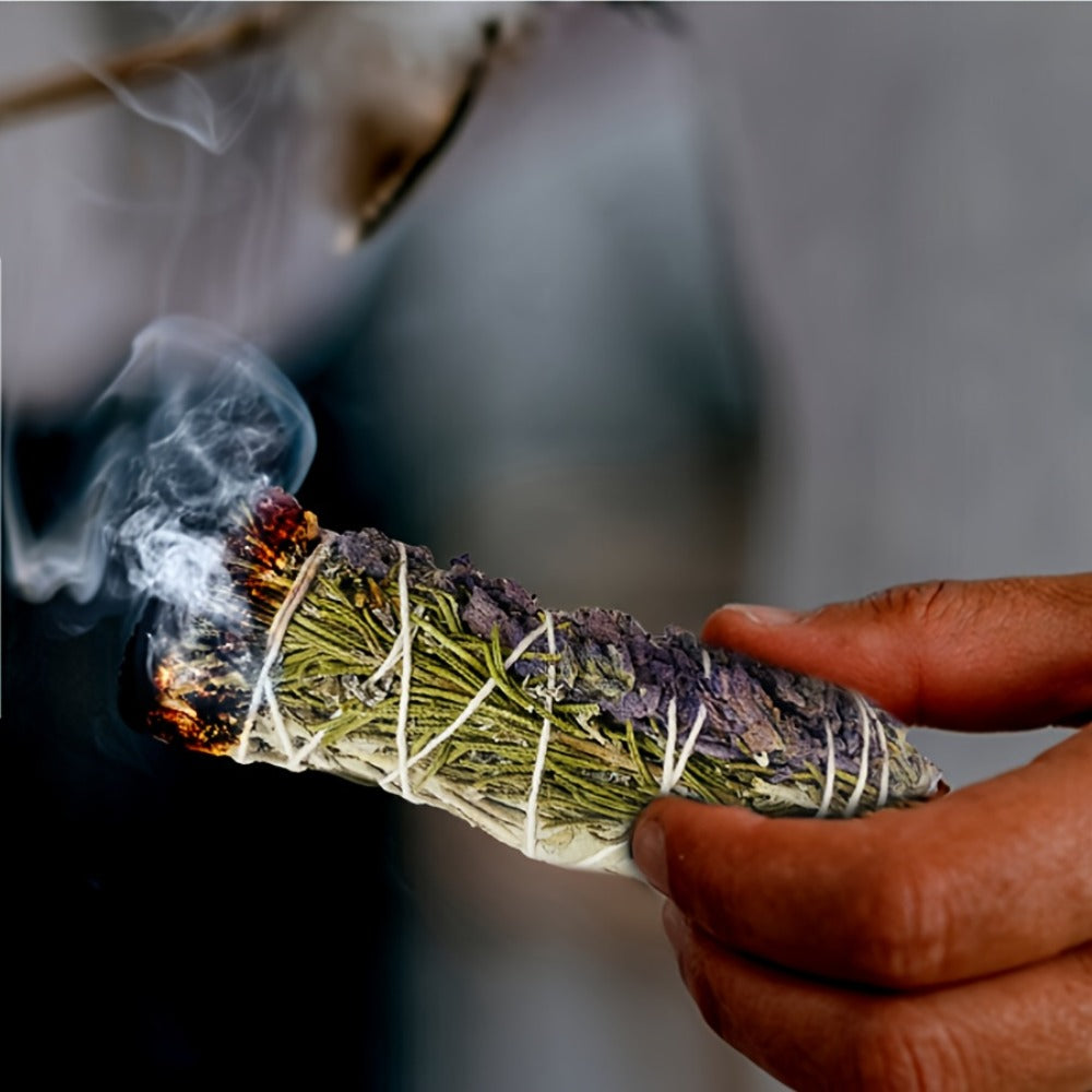 Sage Incense Smudge Bundle Set 3 Pack - White Sage Rosemary Lavender Hand-Bundled Incense Sticks for Home Cleansing Negative Energy Purification Meditation Aromatherapy Spiritual Healing