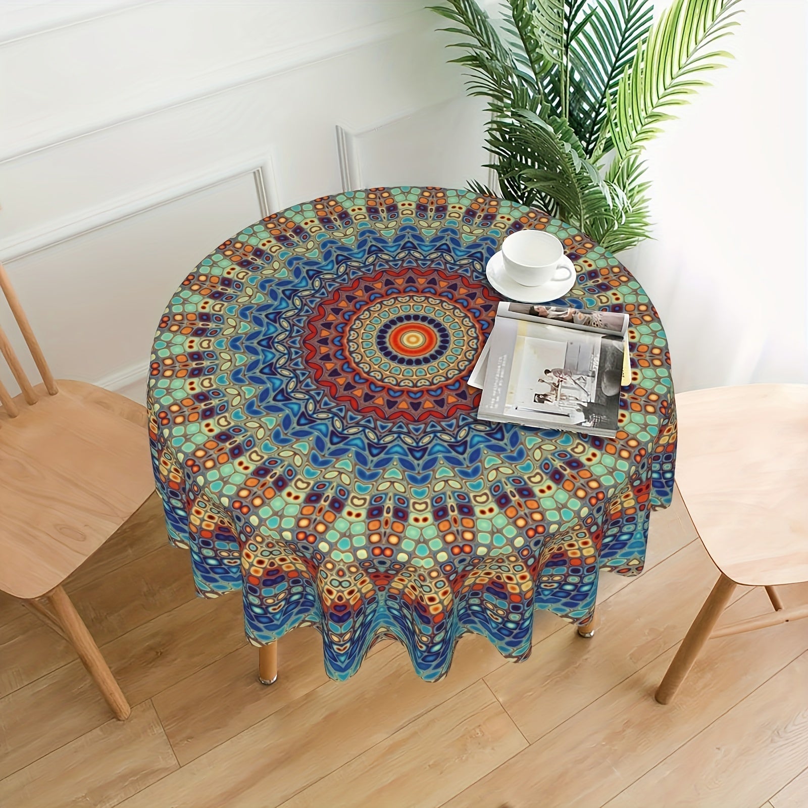 Mandala Round Table Cover 60 Inch - Colorful Boho Tablecloth for Patio, Backyard BBQ, Picnic & Kitchen Decor