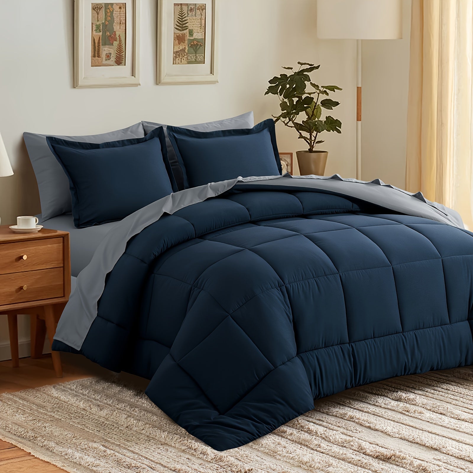 7 Piece Comforter Set Luxury Soft Fluffy Bedding All Season Bed in a Bag with Comforter Fitted Sheet Flat Sheet Pillowcases Hypoallergenic Breathable Easy Care Queen King Twin XL Full
