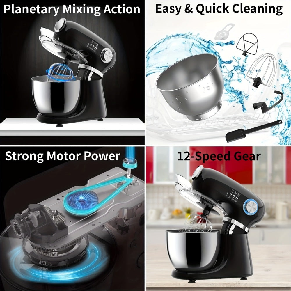 Bowl-Lift Stand Mixer 5.5 Qt 4-in-1 Electric Vertical Mixer 350W 12-Speed with Pulse Stainless Steel Bowl Dough Hook Whisk Mixing Paddle for Cake Bread Dough Black Red