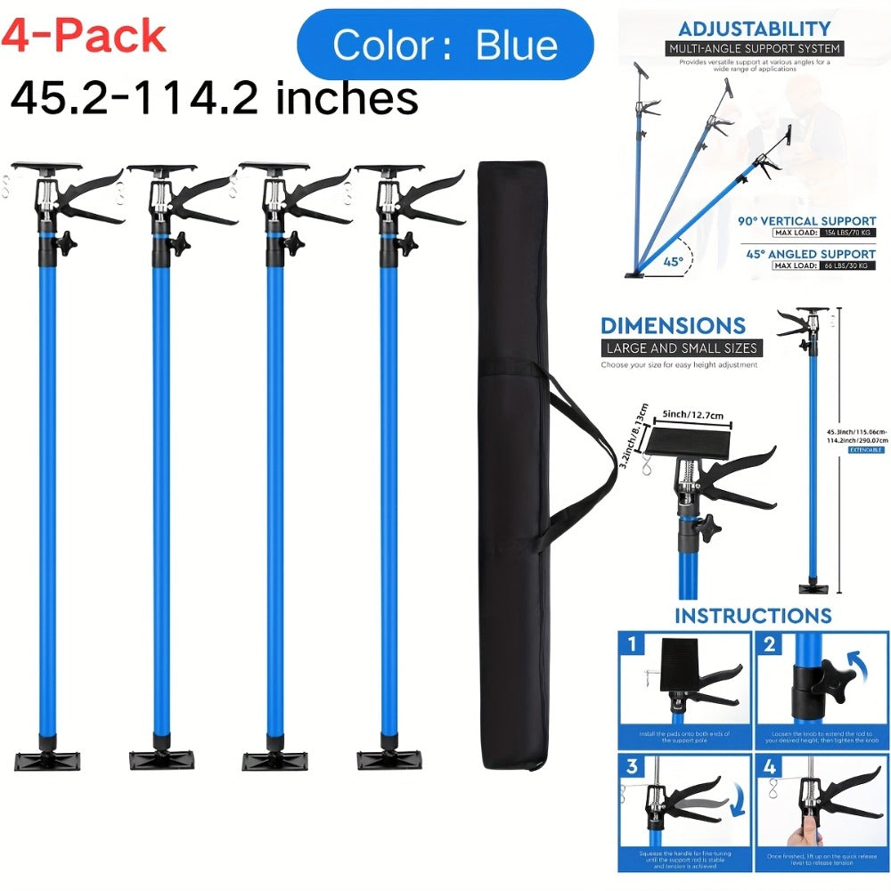 Adjustable Steel Support Rods for Drywall & Cabinet Installation, Extendable Construction Support Poles 19.7¡±-45.3¡± / 45¡±-114¡±, Manual Lifting Tool Height Adjuster for Home Renovation, 2PCS & 4PCS Sets