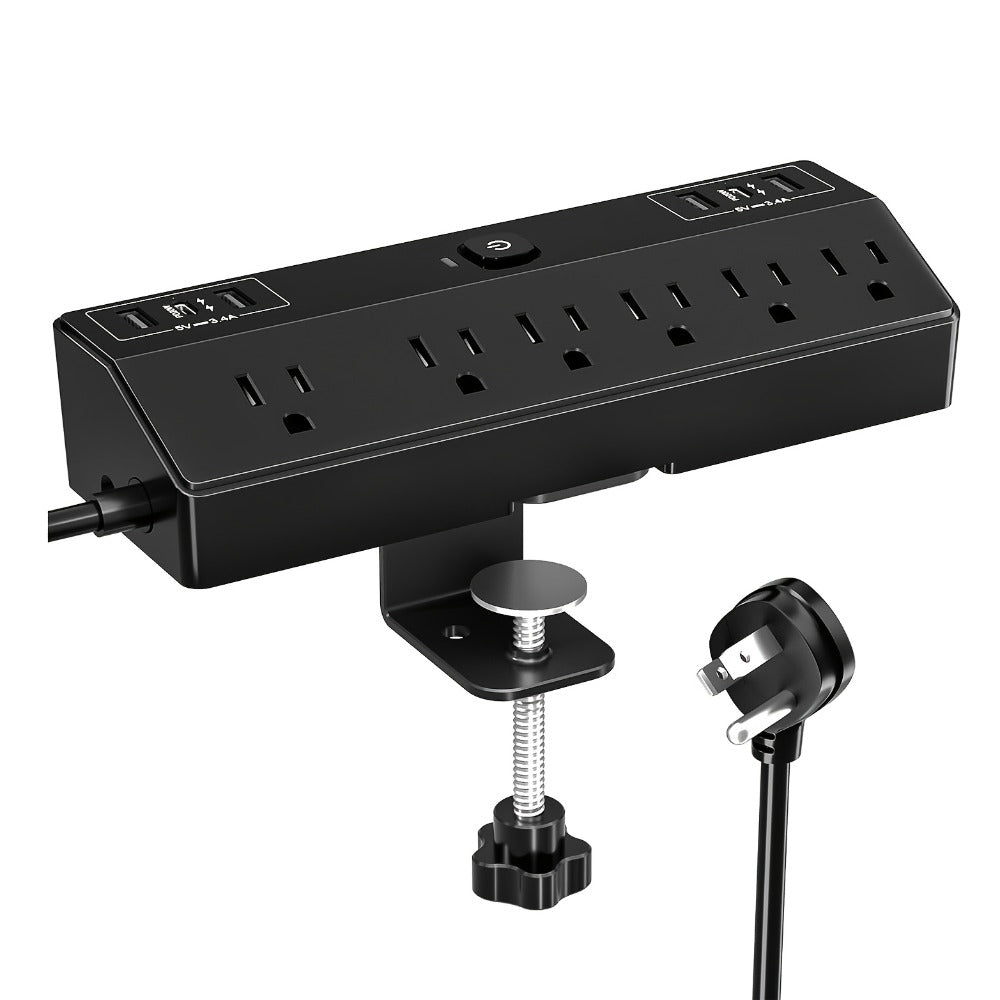Desk Clamp Power Strip with USB-C PD 20W Fast Charging - 4 AC Outlets 4 USB Ports Surge Protector 1050J 8.8Ft Flat Plug Extension Cord Removable Clamp Fits 1.8 Inch Tabletop Edge Home Office Gaming
