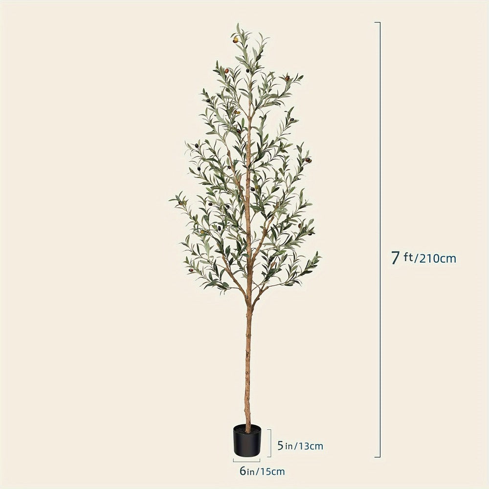 Artificial Olive Tree Potted Faux Plant Real Wood Trunk Lifelike Fruits Indoor Outdoor Home Office Decor Fake Silk Tree Multiple Sizes Available 4ft 5ft 6ft 7ft