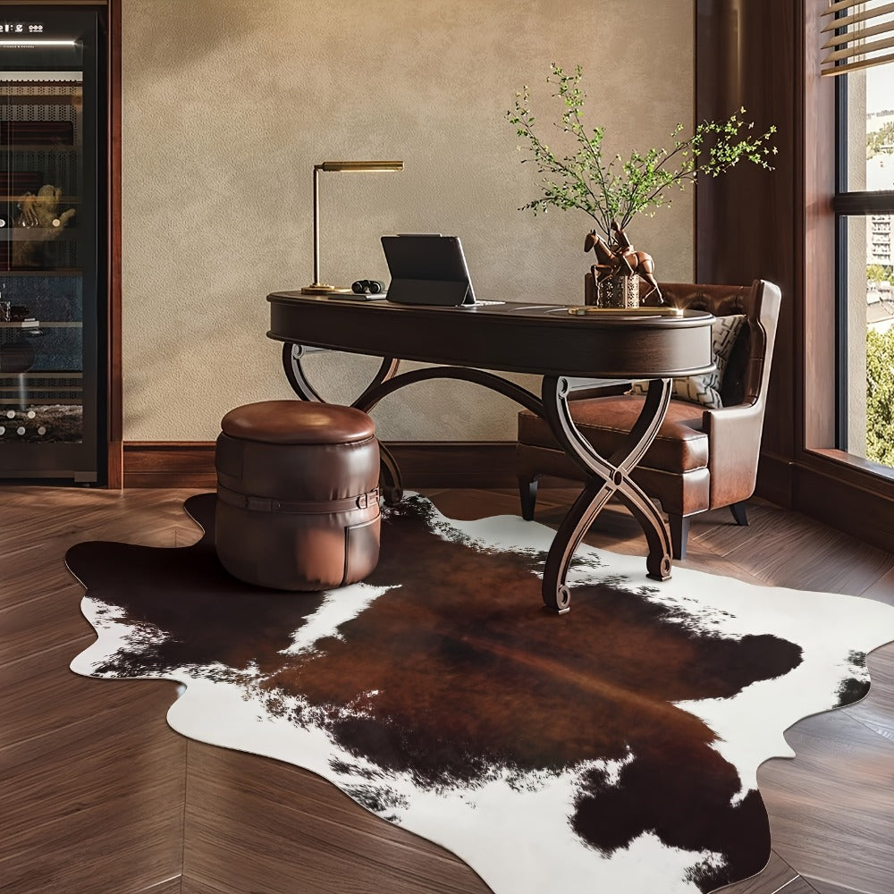Cowhide Area Rug Faux Animal Print Rug Western Style Non-Slip Floor Mat for Living Room Bedroom Dining Room Office Boho Home Decor Cow Print Carpet