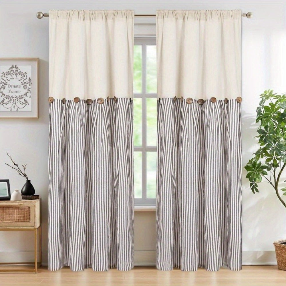 Bohemian Striped Patchwork Curtains, Semi-Sheer Rod Pocket Window Curtains for Bedroom Living Room Kitchen Cafe, Country Cottage Style, 1 or 2 Panels, Multiple Colors & Sizes