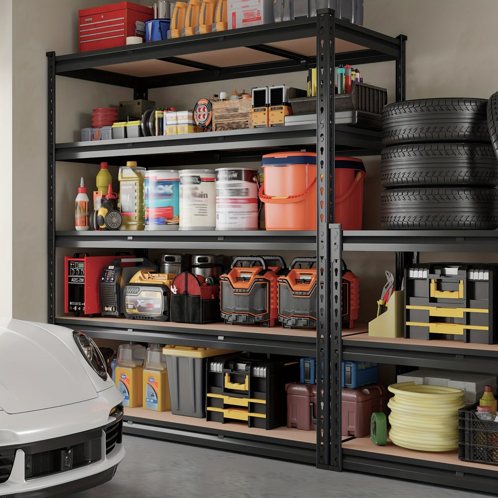 Heavy Duty Garage Shelving 5-Tier Metal Storage Shelves 3020LBS Capacity Adjustable Steel Shelf Unit for Garage Basement Warehouse Easy Assembly Black Silver