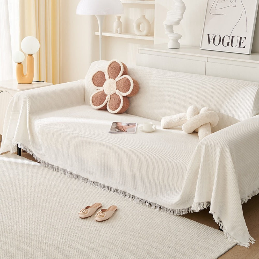 Sofa Throw Cover with Tassels Scratch Resistant Breathable Couch Blanket Slipcover Multifunctional All Season Settee Cover for Living Room Bedroom - Multiple Sizes and Colors